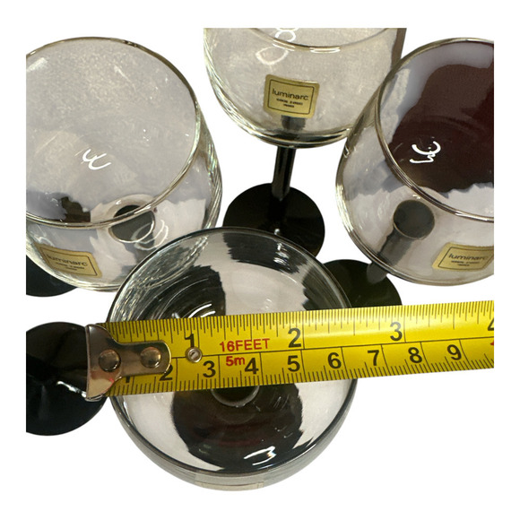 Vintage Luminarc France Black Stem Wine Glasses Set of 6 - Picture 4 of 6